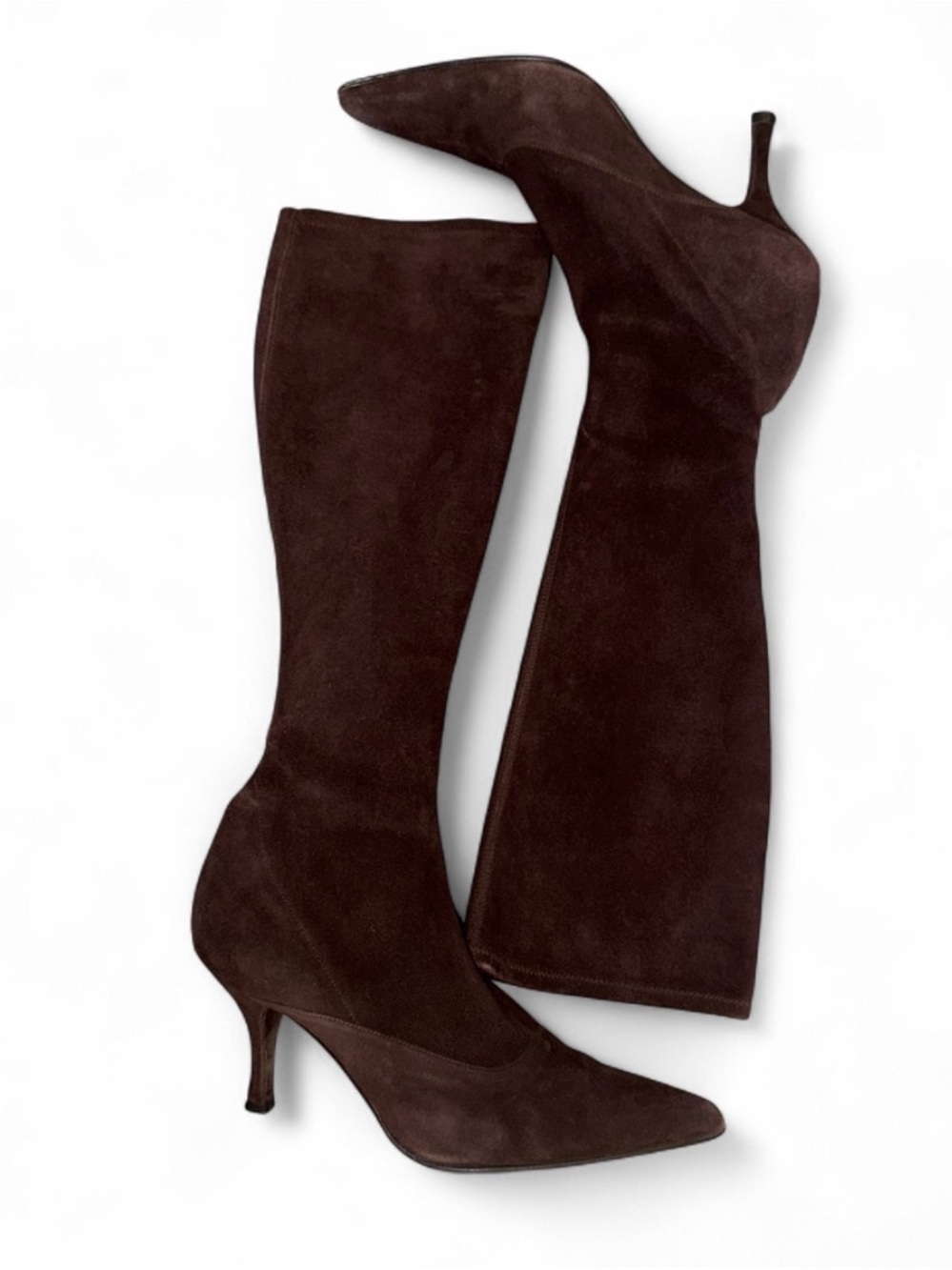 Stuart Weitzman Brown Suede Knee-High Pointed-Toe Boots